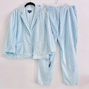 Pendleton Suit Set XL NWT Blazer Jacket Pant Light Blue Eyelet Office Church